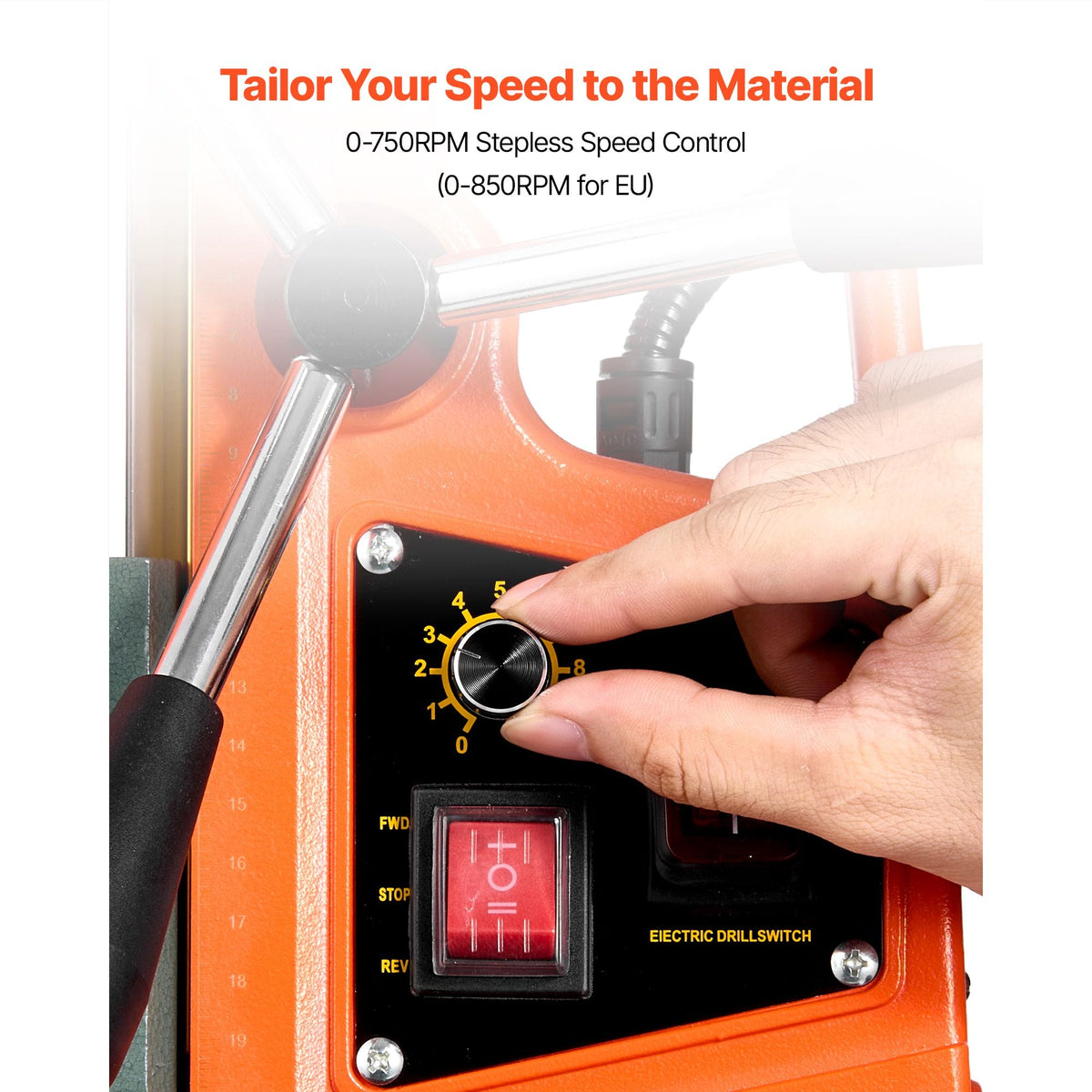 Magnetic Drill Press, 1400 W, 2 inch Boring Diameter, 0-750 RPM Speed, Reversible Direction, Mag Drill Press with 11 Core Bits, Electric Drilling Machine for Industrial and Home Improvement