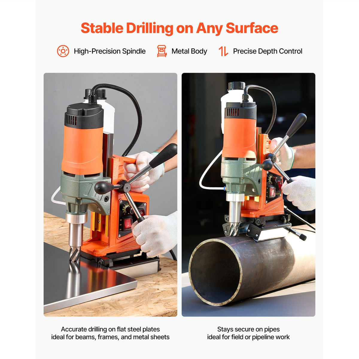 Magnetic Drill Press, 1400 W, 2 inch Boring Diameter, 0-750 RPM Speed, Reversible Direction, Mag Drill Press with 11 Core Bits, Electric Drilling Machine for Industrial and Home Improvement