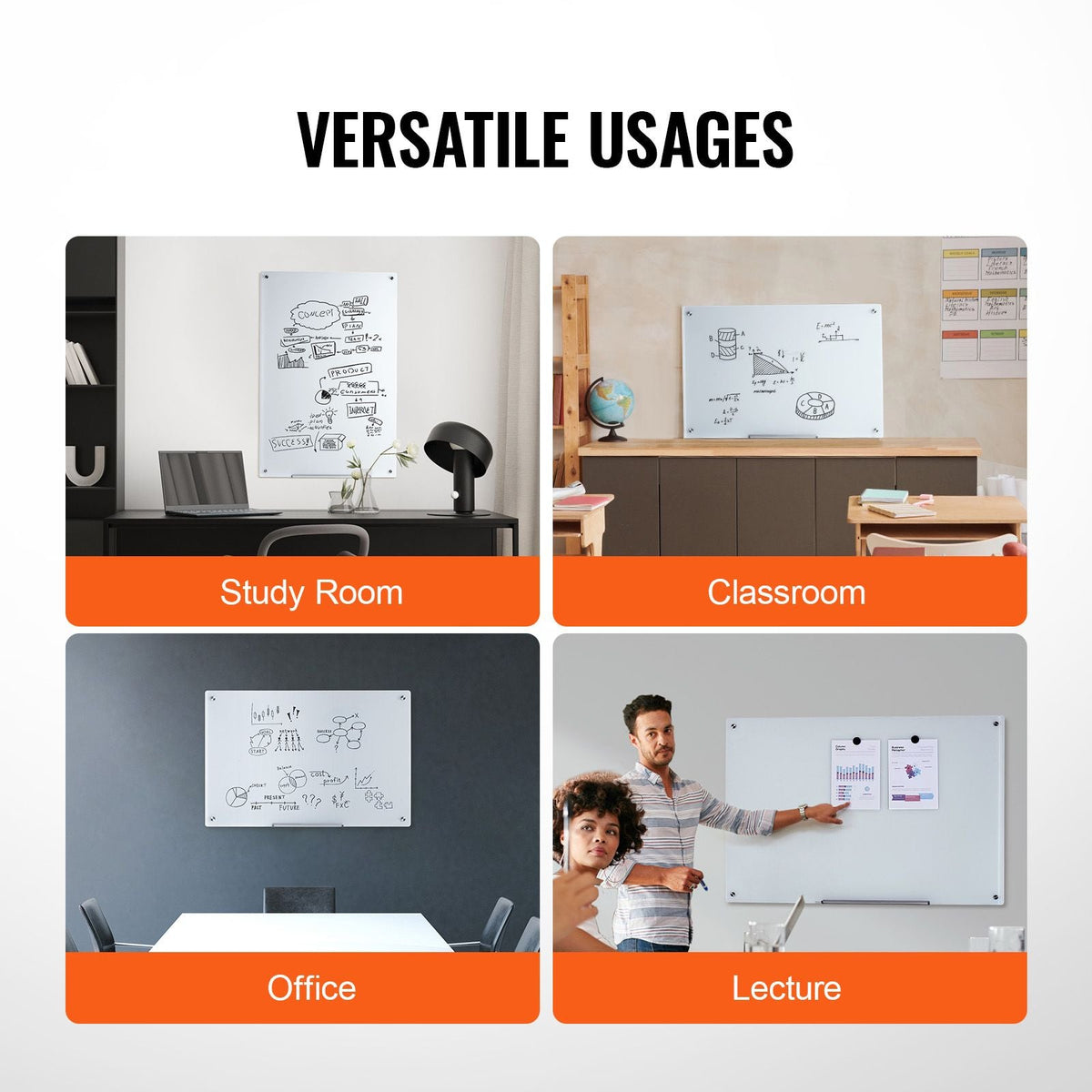 Magnetic Glass Whiteboard, Dry Erase Board 36"x24", Wall-Mounted Large White Glassboard Frameless, with Marker Tray, an Eraser and 2 Markers, White