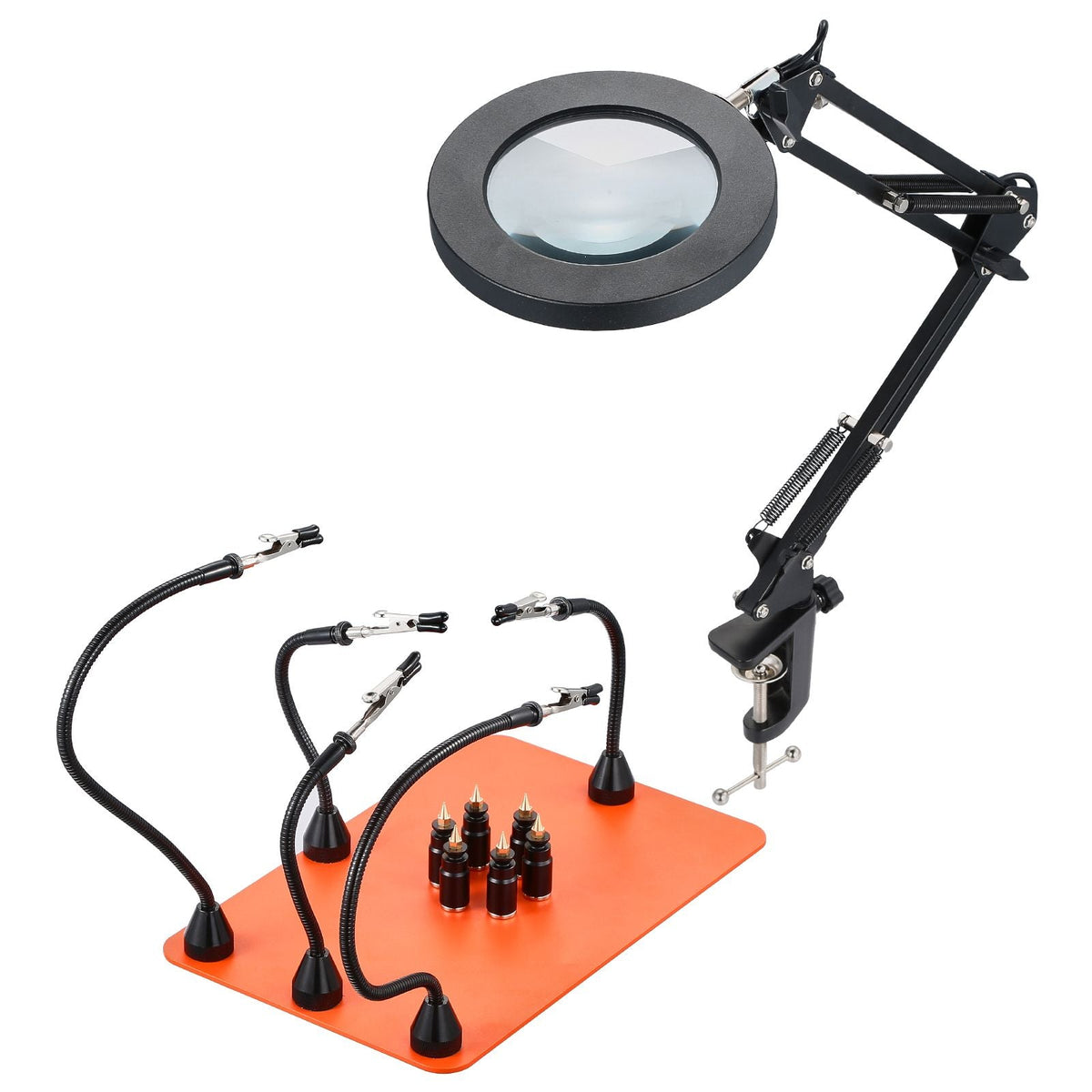 Magnetic Helping Hands Soldering Station, 2-In-1 Third Hand Soldering Tool - 3X LED Magnifying Lamp & 5 Flexible Arms, 6 PCB Holders, Heavy-Duty Base Station for Electronic Repair Craft Hobby