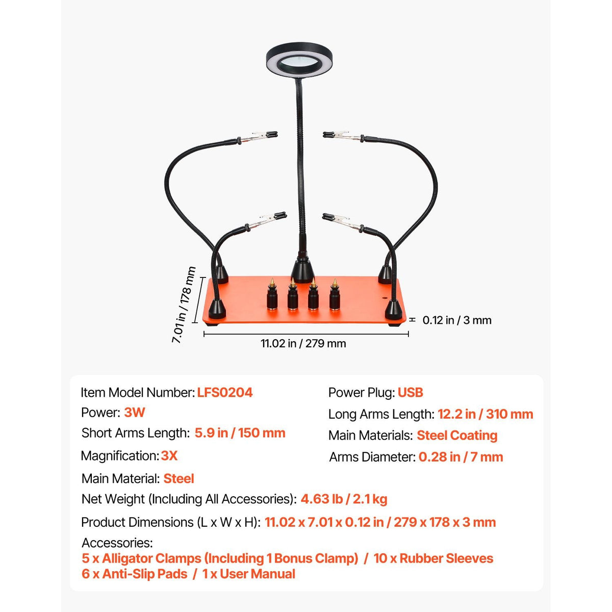 Magnetic Helping Hands Soldering Station, 4 Flexible Arms Third Hand Soldering Tool, with 3X LED Magnifying Lamp, 4 PCB Pillar Holder & Heavy-Duty Base, Electronic Repair Craft Hobby DIY