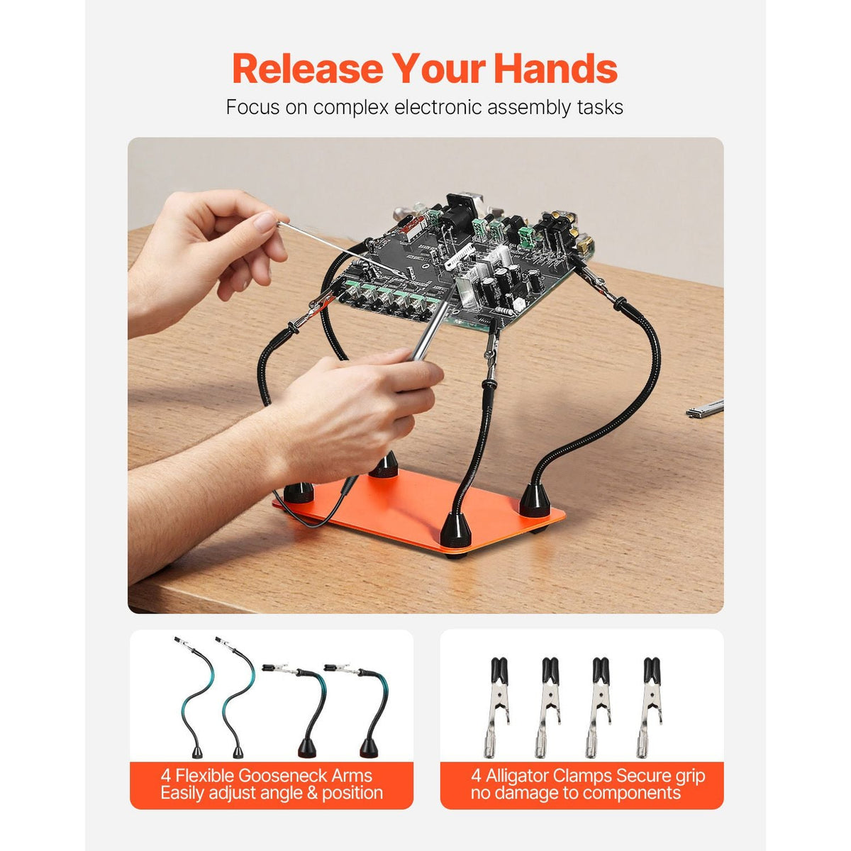Magnetic Helping Hands Soldering Station, 4 Flexible Arms Third Hand Tool, with 6 PCB Pillar Holders & 360 Hot Air Gun Holder, Heavy-Duty Base Soldering Helper for Electronic Repair Craft