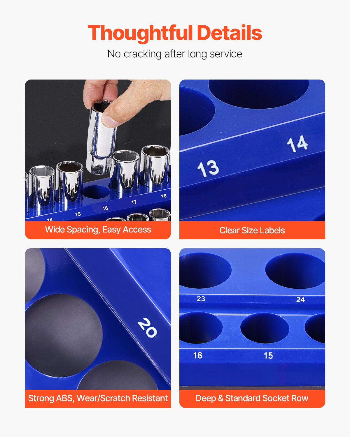 Magnetic Socket Organizer Set, 8PCS Socket Holder, 1/4'', 3/8'' & 1/2'' Metric SAE Socket Trays with Clear Labels, Hold up to 199PCS Standard & Deep Sockets, Blaue & Red (Sockets Not Included)