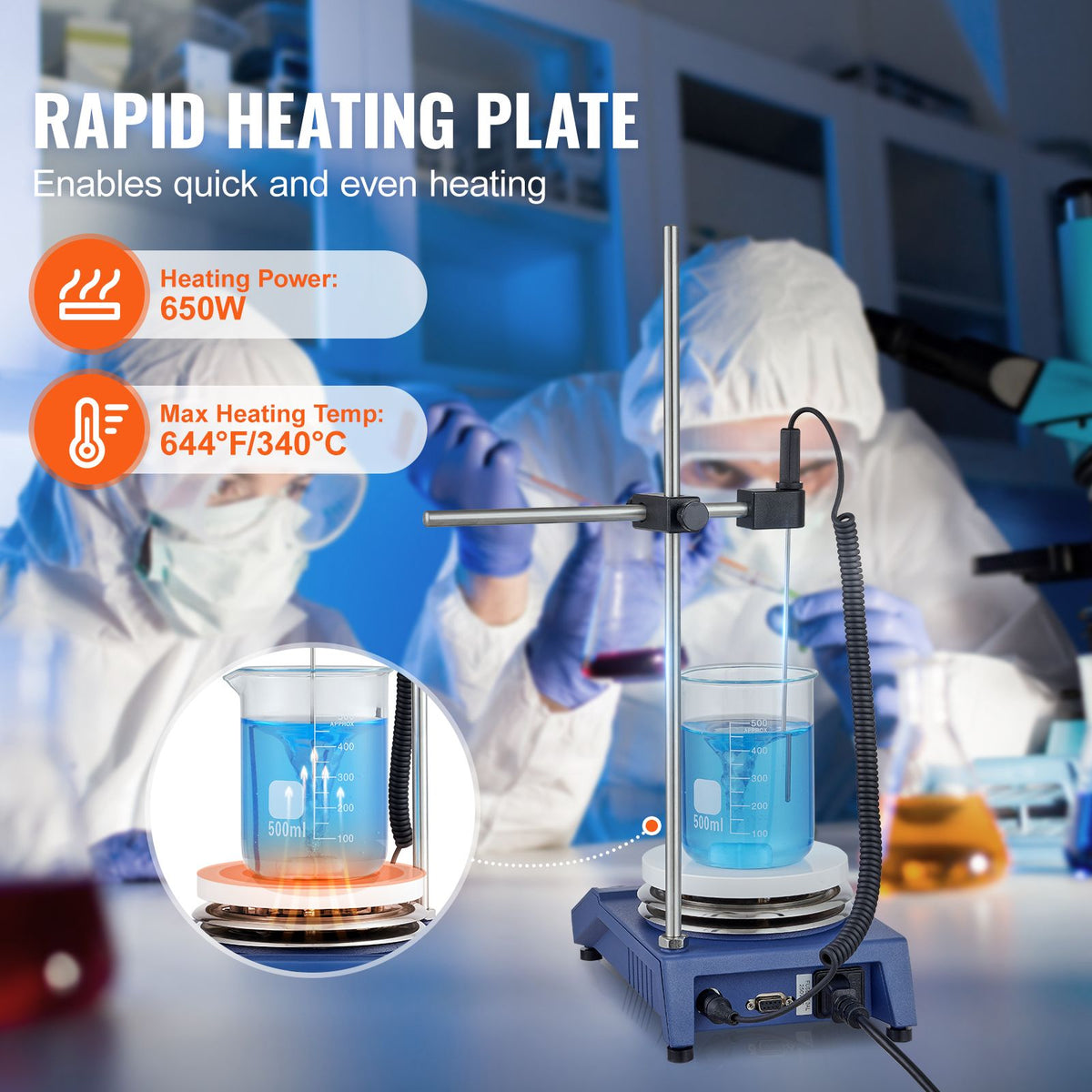 Magnetic Stirrer Hot Plate, Max 644 Fahrenheit /340 Celsius , 0-1500 RPM Hot Plate with Magnetic Stirrer, 20L Hot Plate Stirrer with LED Screen, Support Stand and Stir Bars Included