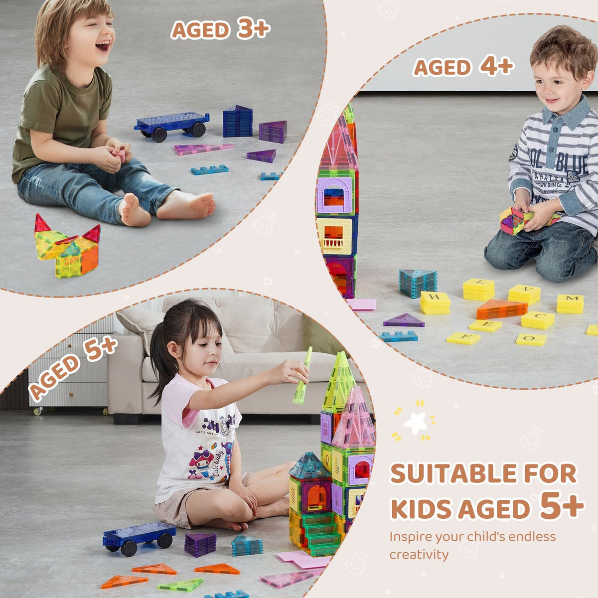 Magnetic Tiles, 121 PCS Magnetic Building Blocks for Kids, Magnet Building Set with 2 Car Bases & 26 Digital Cards, STEM Educational Construction Stacking Toys for Toddlers Boys Girls Aged 5+