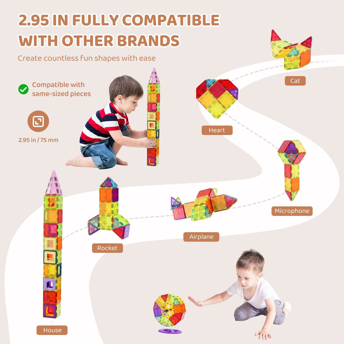 Magnetic Tiles, 121 PCS Magnetic Building Blocks for Kids, Magnet Building Set with 2 Car Bases & 26 Digital Cards, STEM Educational Construction Stacking Toys for Toddlers Boys Girls Aged 5+