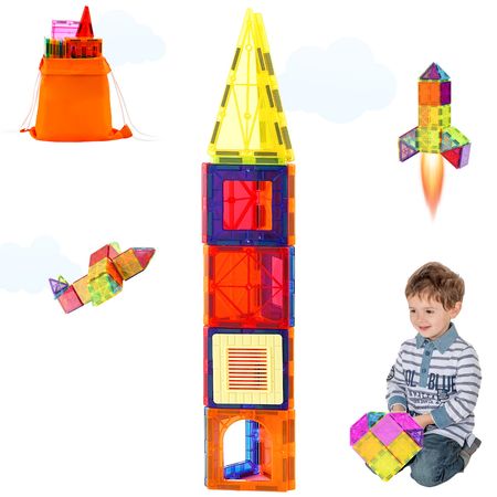 Magnetic Tiles, 55 PCS Magnetic Building Blocks for Kids, Magnet Building Set with Car Base & 16 Digital Cards, STEM Educational Construction Stacking Toys Gift for Toddlers Boys Girls Aged 4+