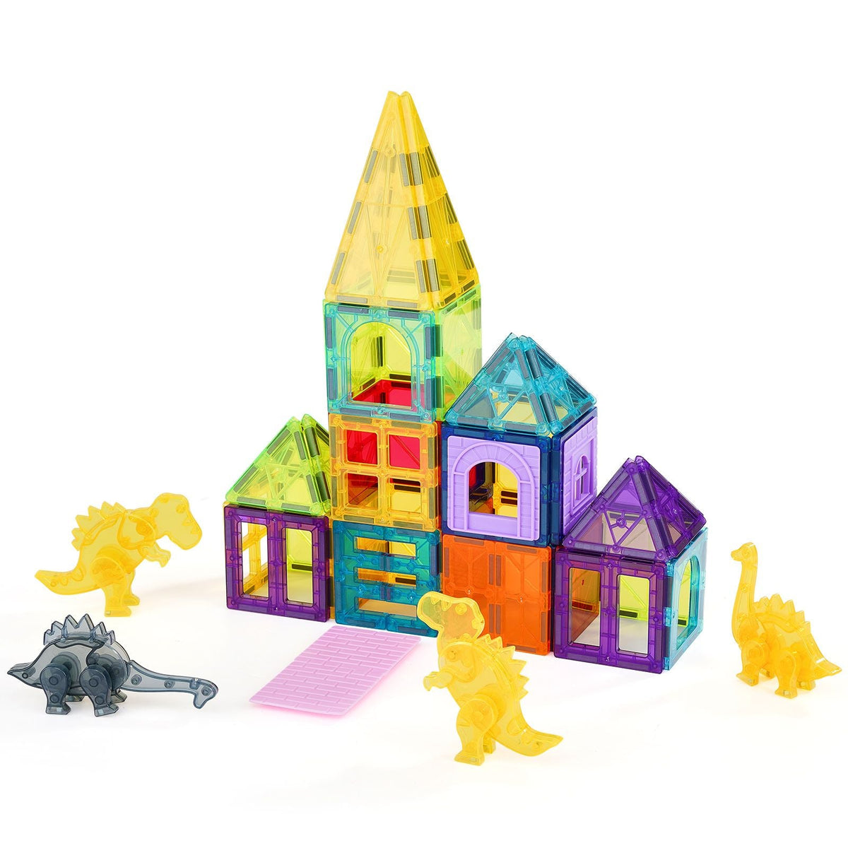 Magnetic Tiles, 56 PCS Magnetic Animals Building Blocks for Kids, Magnet Building Set with 4 Dinosaurs, STEM Sensory Educational Construction Stacking Toys Gift for Toddlers Boys Girls Aged 3+