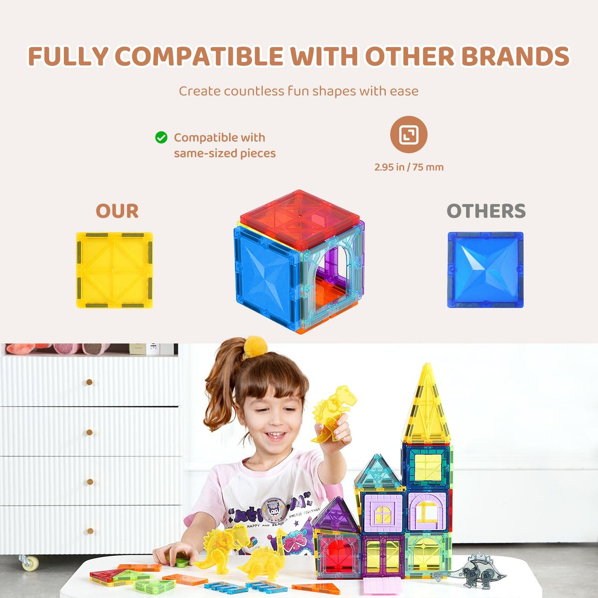 Magnetic Tiles, 56 PCS Magnetic Animals Building Blocks for Kids, Magnet Building Set with 4 Dinosaurs, STEM Sensory Educational Construction Stacking Toys Gift for Toddlers Boys Girls Aged 3+