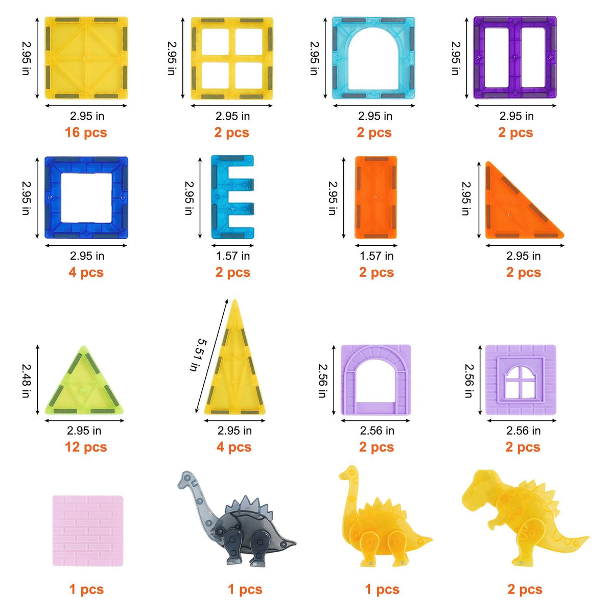Magnetic Tiles, 56 PCS Magnetic Animals Building Blocks for Kids, Magnet Building Set with 4 Dinosaurs, STEM Sensory Educational Construction Stacking Toys Gift for Toddlers Boys Girls Aged 3+