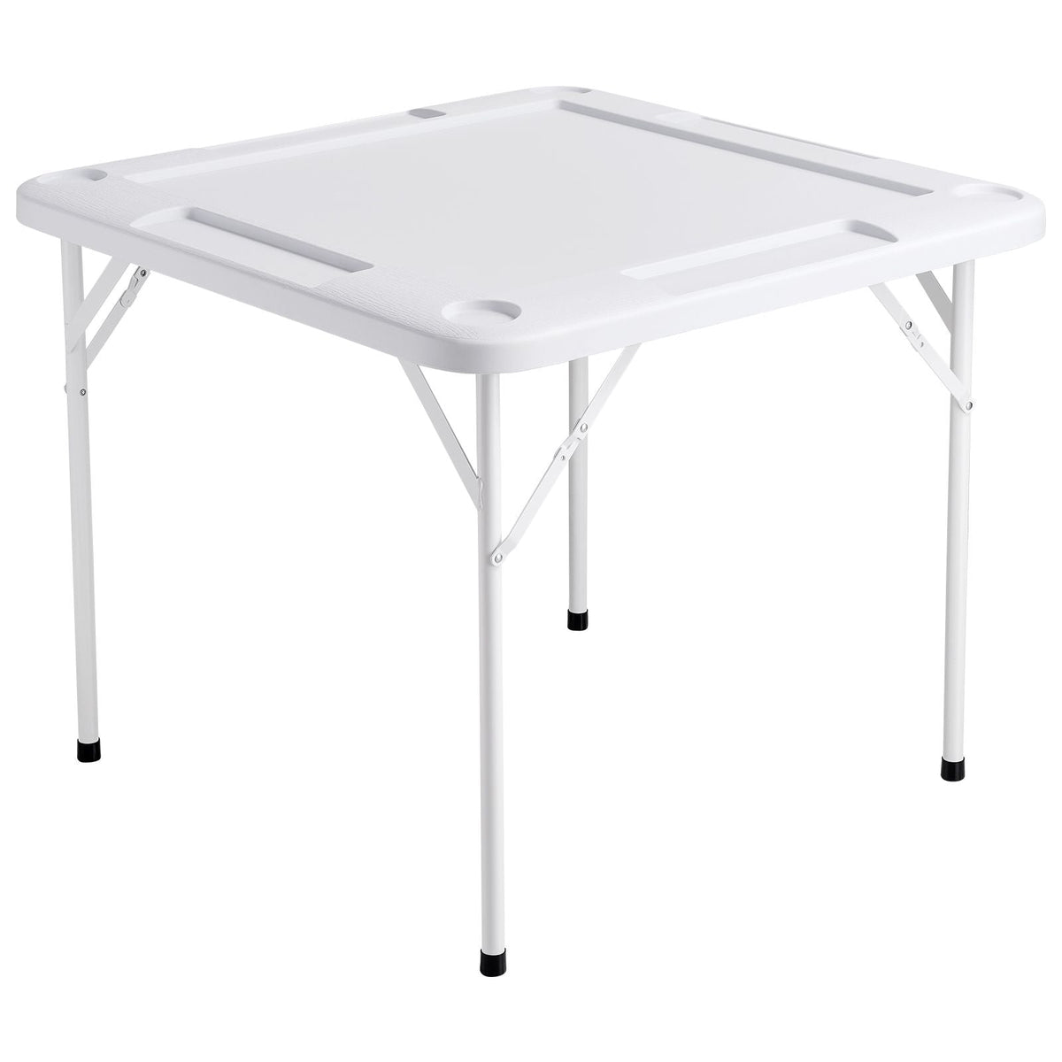 Mahjong Table, 4 Player Folding Domino Table with Wear-Resistant Green Tabletop, Portable Square Card Table with 4 Cup Holders & 4 Chip Trays for Mahjong Poker Puzzles, 35.4 x 35.4-inch