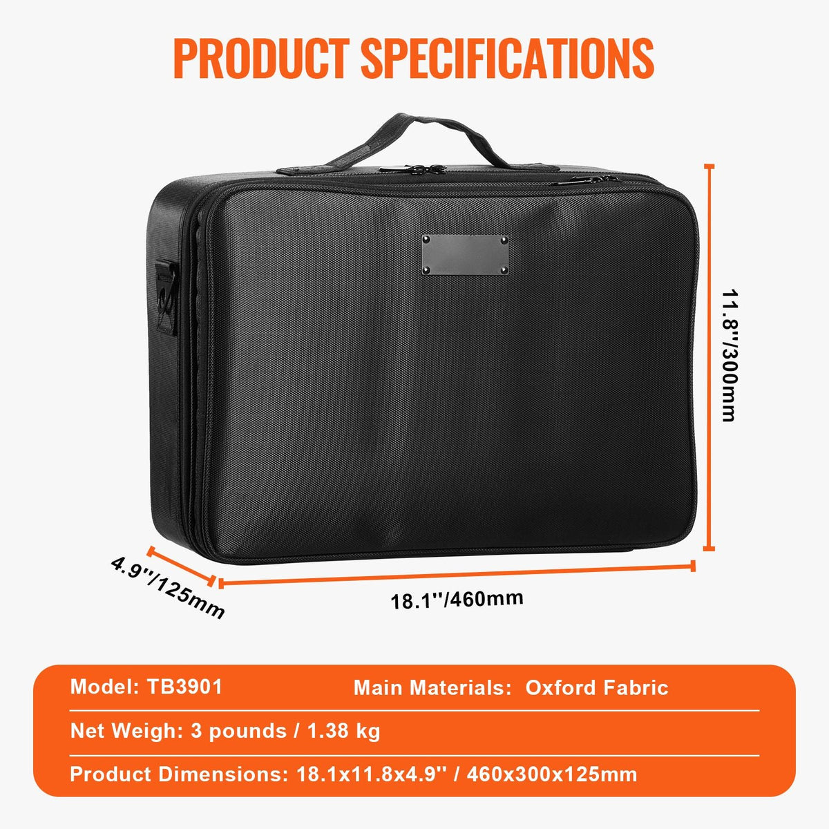 Makeup Train Case Large Storage 3 Tiers, Convenient Carry With Handle, Strap, Professional Waterproof Oxford Makeup Storage Organizer Box, Heavy Duty Make Up Carrier, Black