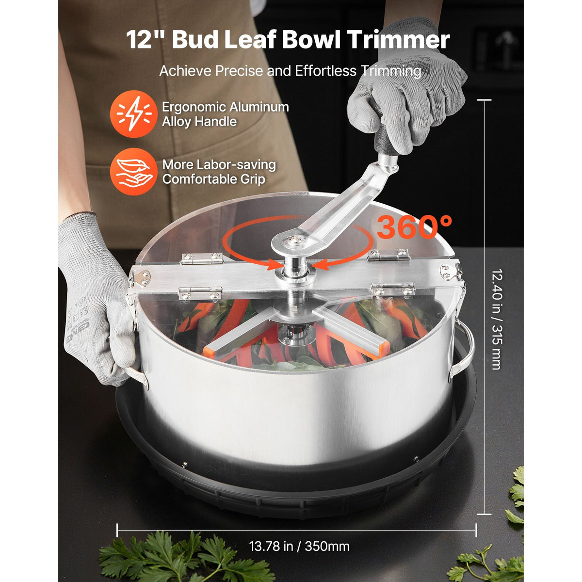 Manual Bud Leaf Trimmer, 12 in Reaper Bowl Bud Trimmer with Stainless Steel Blades, Visual Cutting , Wet & Dry Hydroponic Cutting Machine with Tray, Twisted Spin Cut for Plant Buds Flowers