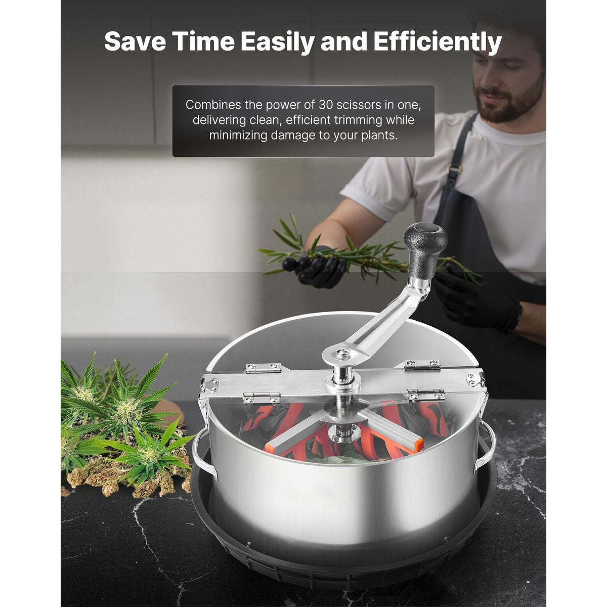 Manual Bud Leaf Trimmer, 12 in Reaper Bowl Bud Trimmer with Stainless Steel Blades, Visual Cutting , Wet & Dry Hydroponic Cutting Machine with Tray, Twisted Spin Cut for Plant Buds Flowers
