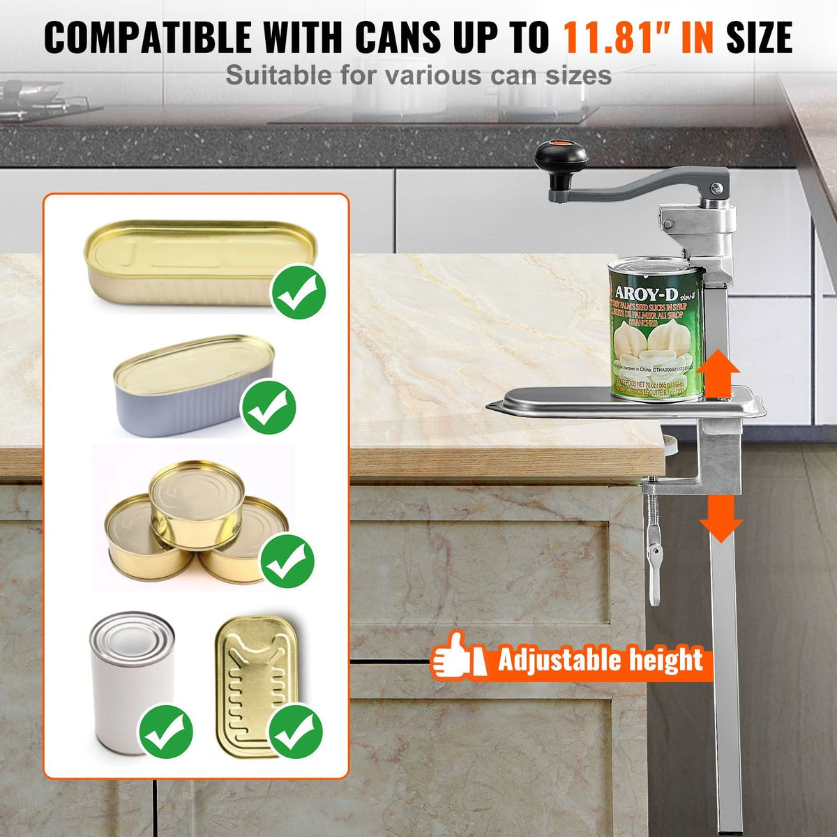 Manual Can Opener, Commercial Table Clamp Opener for Large Cans, Heavy Duty Can Opener with Base, Adjustable Height Industrial Jar Opener For Cans Up to 11.8" Tall, for Restaurant Hotel Home Bar