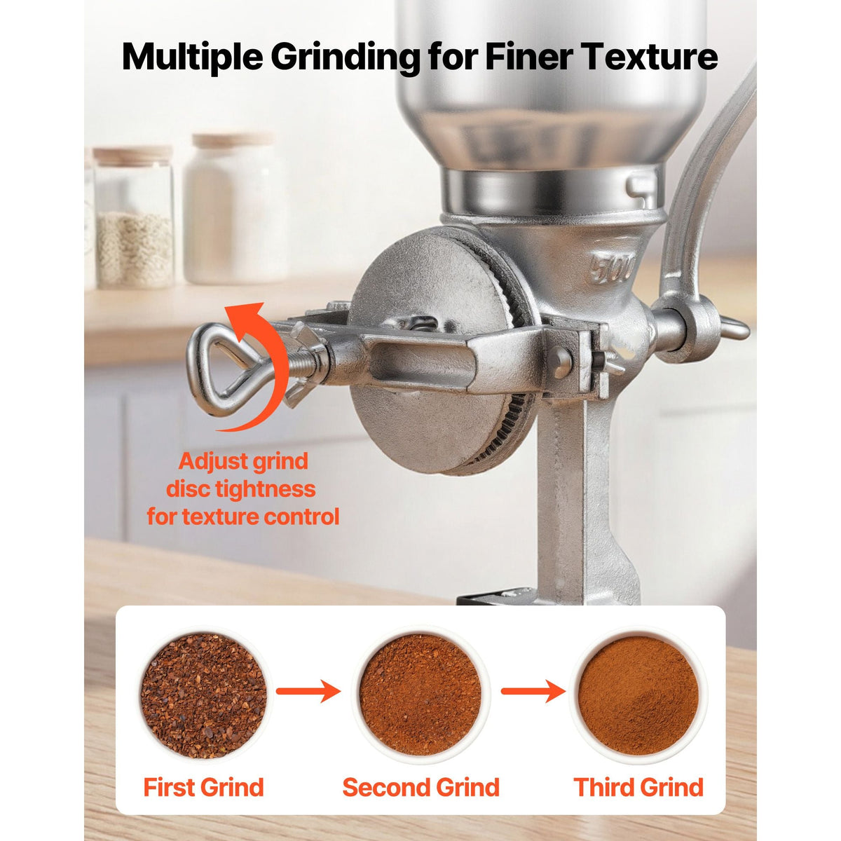 Manual Grain Mill with High Hopper, Hand-Crank Corn Grinder, Heavy Duty Cast Iron Wheat Grinding Mill with Stable Table Clamp for Grains Spices Coffee Beans Nuts