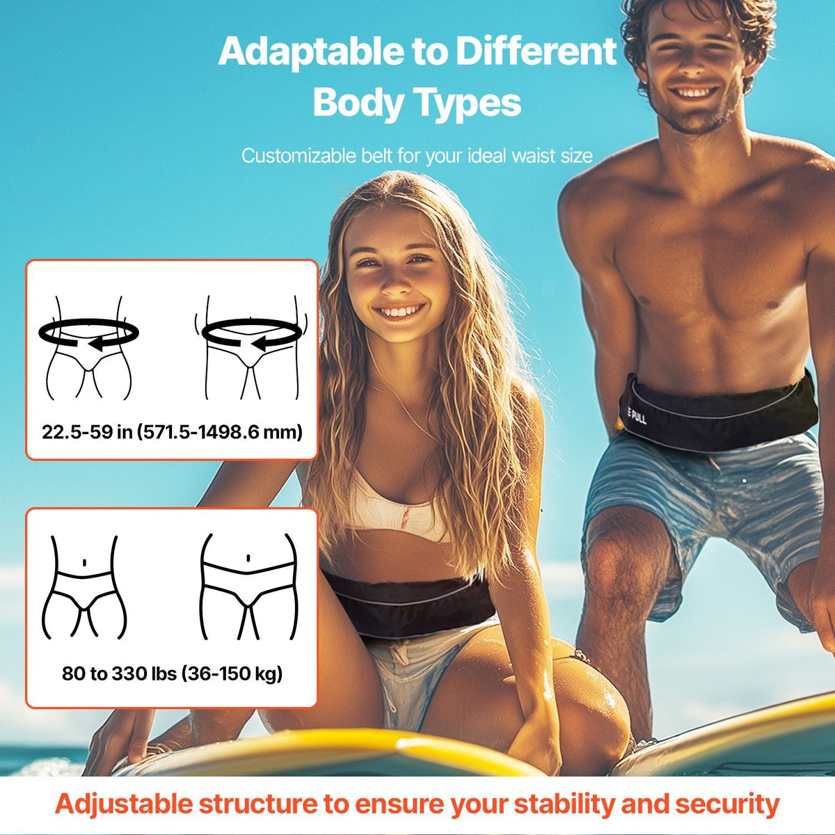 Manual Inflatable Belt Pack for Adults, 105N Buoyancy, Over 80 Pounds and Up to 59 in Waist Adjustable, Inflatable PFD Waist for SUP Paddelboarding, Kayaking, Black (CO2 Cylinder Not Included)