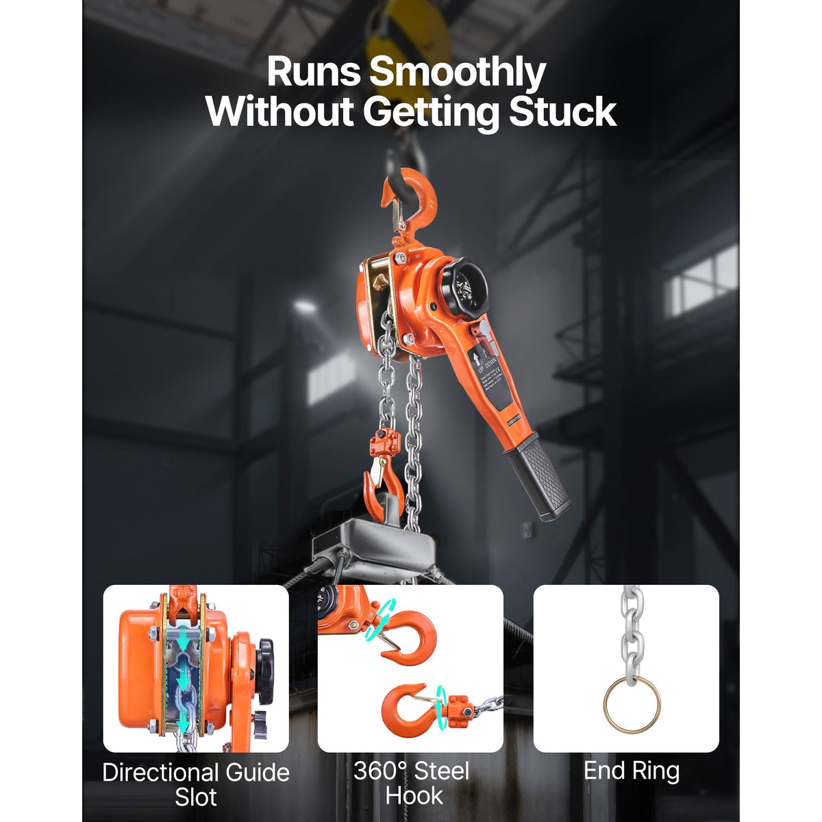 Manual Lever Chain Hoist, 1T 2200LBS Capacity Heavy Duty Come Along, 10FT Lift G80 Alloy Steel Chain With Dual Pawl Mechanical Brake,360°Rotating Hooks, for Warehouse Construction Garage