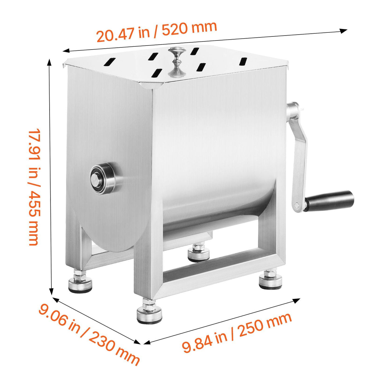 Manual Meat Mixer, 10L Fixed Tank Meat Processing Equipment(Mixing Max 15LBS for Meat), Stainless Steel Meat Mixer, Sausage Mixer Machine with Lid Handle Gear Reducer, Ground Beef Hand Mixer