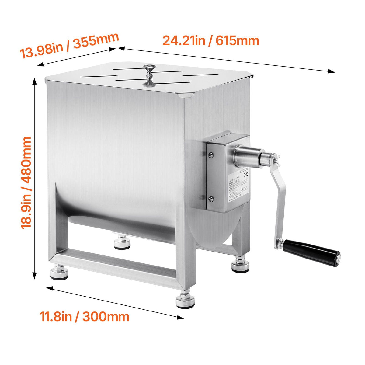 Manual Meat Mixer, 30L Fixed Tank Meat Processing Equipment(Mixing Max 60LBS for Meat), Stainless Steel Meat Mixer, Sausage Mixer Machine with Lid Handle Gear Reducer, Ground Beef Hand Mixer