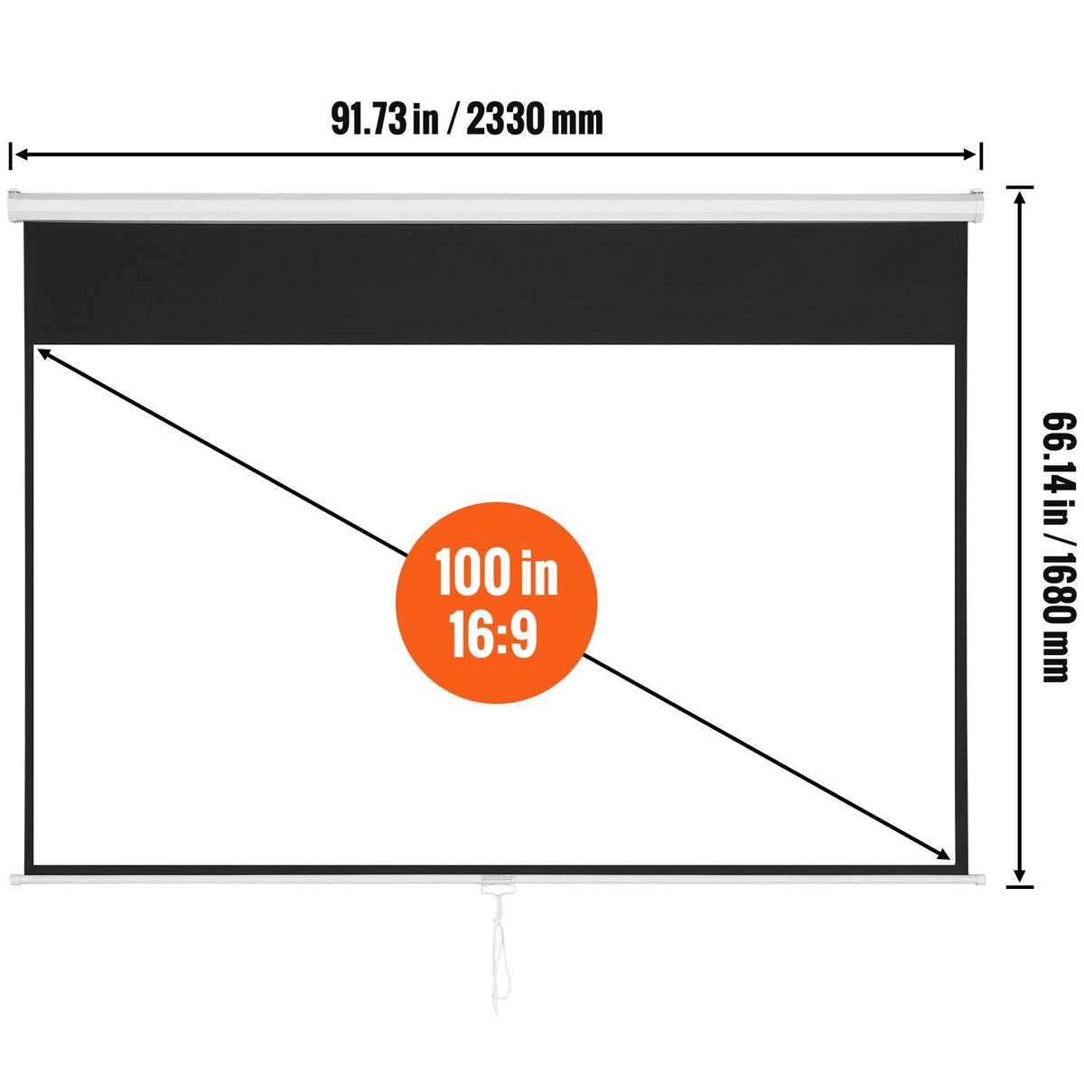 Manual Projector Screen, 100 inch 16:9 4K 1080 HD Retractable Pull Down Projector Screen, Auto-Locking Portable Movie Screen for Family Home Office Theater