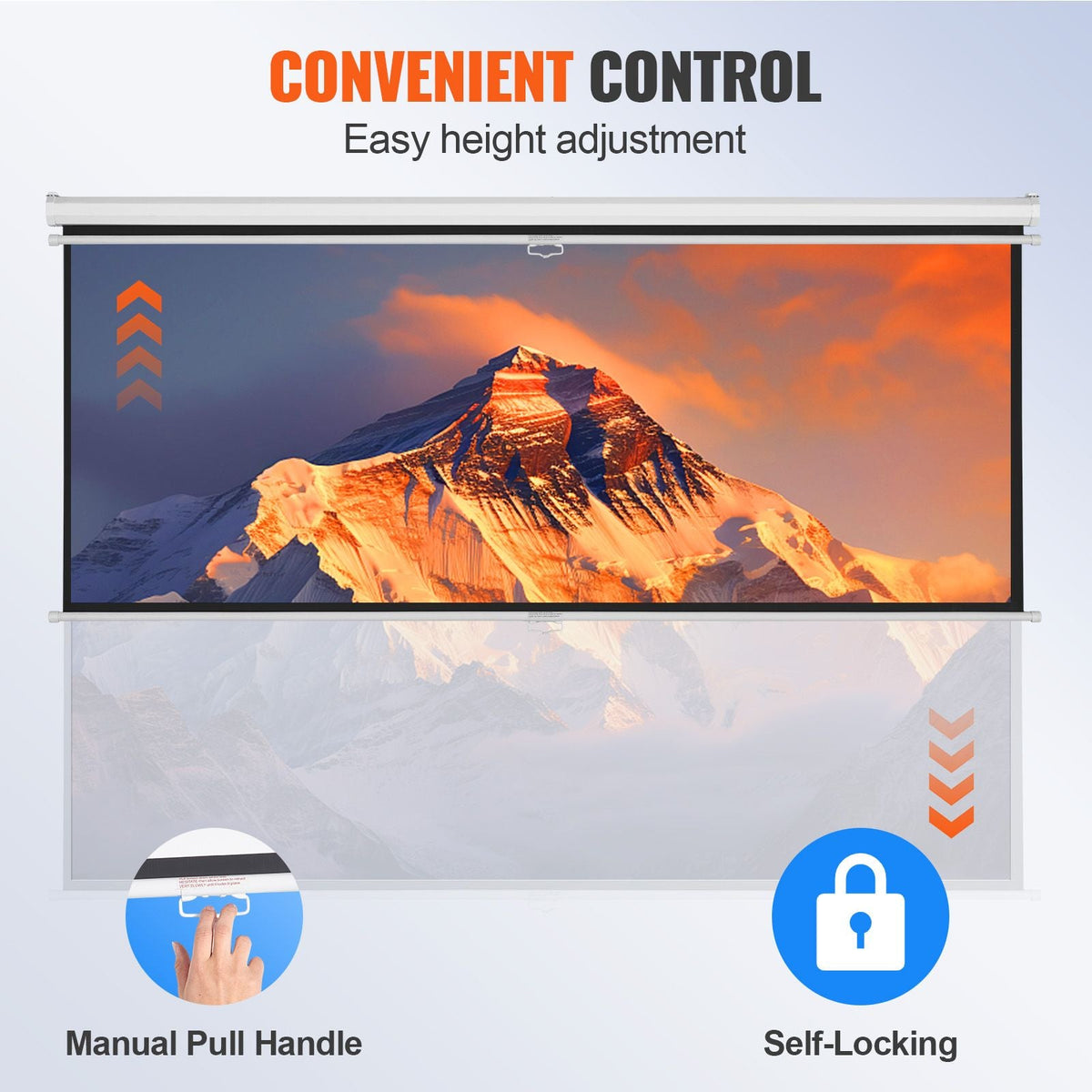 Manual Projector Screen, 100 inch 16:9 4K 1080 HD Retractable Pull Down Projector Screen, Auto-Locking Portable Movie Screen for Family Home Office Theater