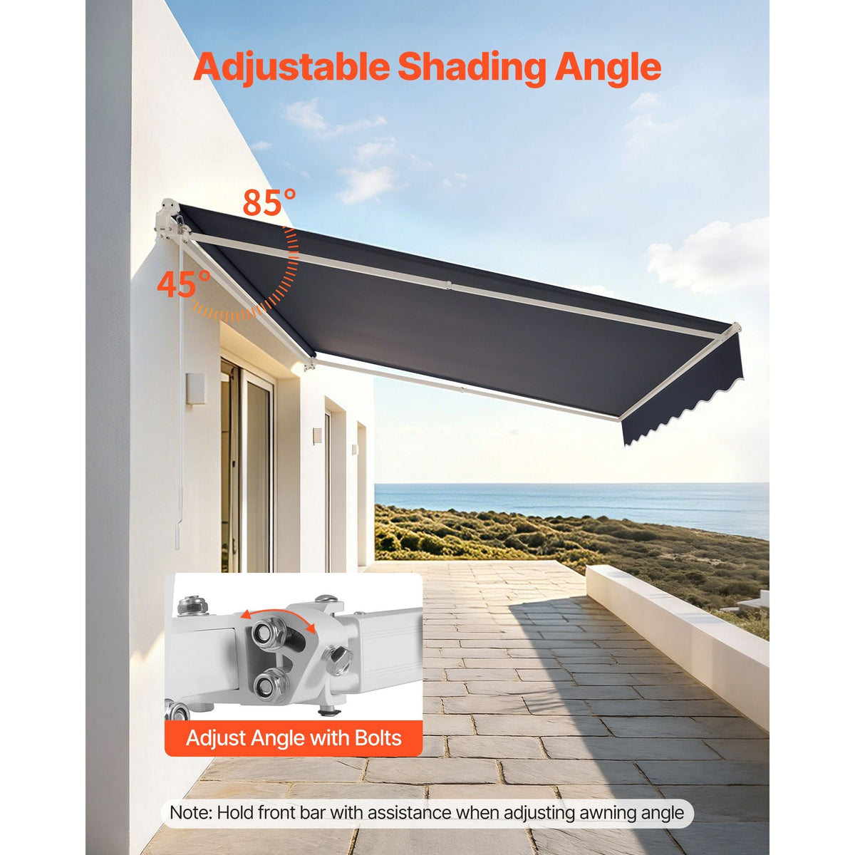Manual Retractable Awning, 11.5' x 9.8' Outdoor Patio Awning Retractable Sun Shade, Patio Door Window Water-Resistant Polyester Sunshade Shelter with Crank Handle for Deck, Balcony, Yard, Gray