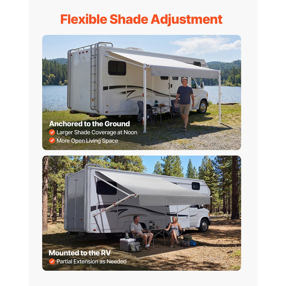 Manual RV Awning Complete Kit, 10.12FT Retractable RV Awning with Aluminum Alloy Frame & Waterproof PVC Fabric, Outdoor Camping Trailer Awnings Fit Most RVs (10FT Type, Gradient Gray)