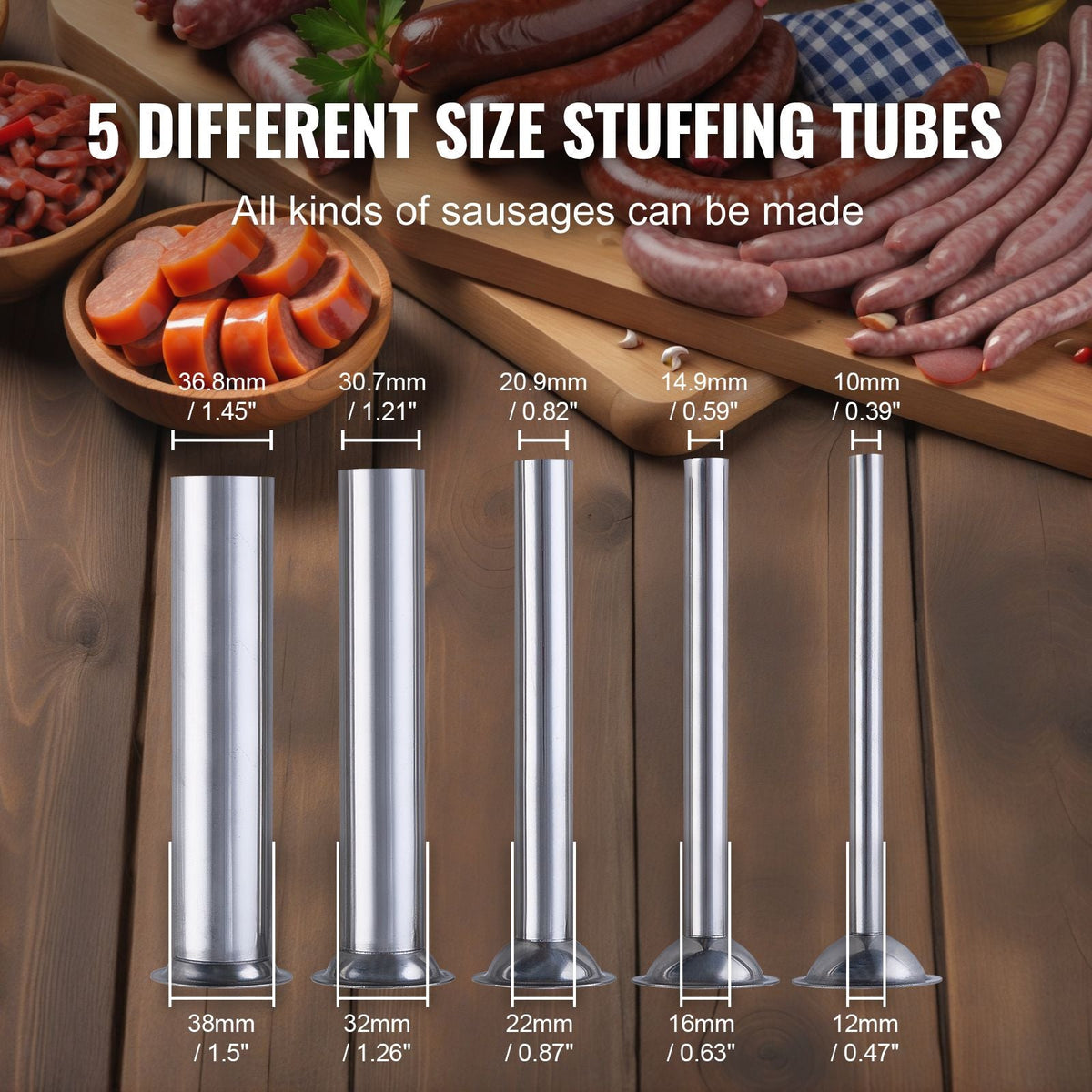Manual Sausage Stuffer, 10 L / 22 LBS Vertical Sausage Machine, Dual-Speed Meat Stuffer, Made of Food-Grade 304 Stainless Steel, Includes 5 Stuffing Tubes, for Home Kitchen Restaurant Commercial