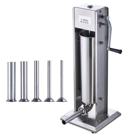 Manual Sausage Stuffer, 7 L / 15 LBS Vertical Sausage Machine, Dual-Speed Meat Stuffer, Made of Food-Grade 304 Stainless Steel, Includes 5 Stuffing Tubes, for Home Kitchen Restaurant Commercial