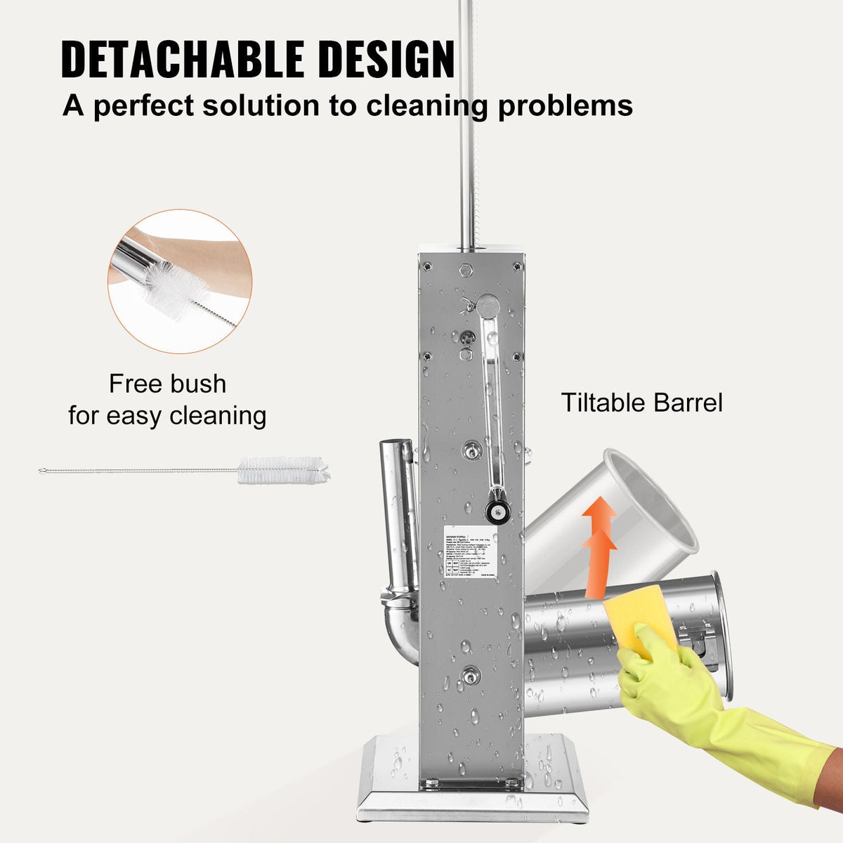 Manual Sausage Stuffer, 8LBS/5L Capacity, Two Speed 304 Stainless Steel Vertical Sausage Stuffer, Sausage Filling Machine with 4 Stuffing Tubes, Suction Base for Household or Commercial Use