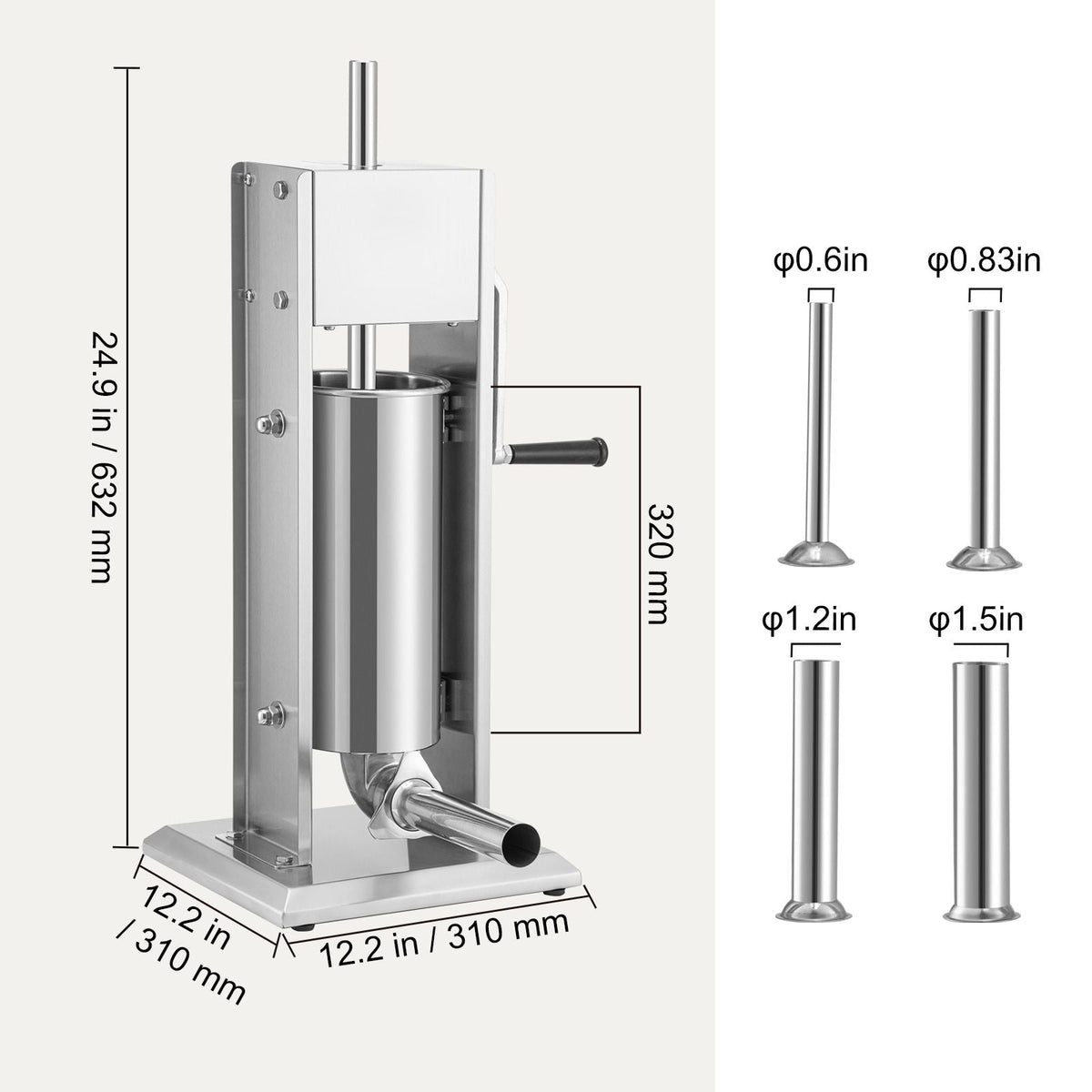 Manual Sausage Stuffer, 8LBS/5L Capacity, Two Speed 304 Stainless Steel Vertical Sausage Stuffer, Sausage Filling Machine with 4 Stuffing Tubes, Suction Base for Household or Commercial Use