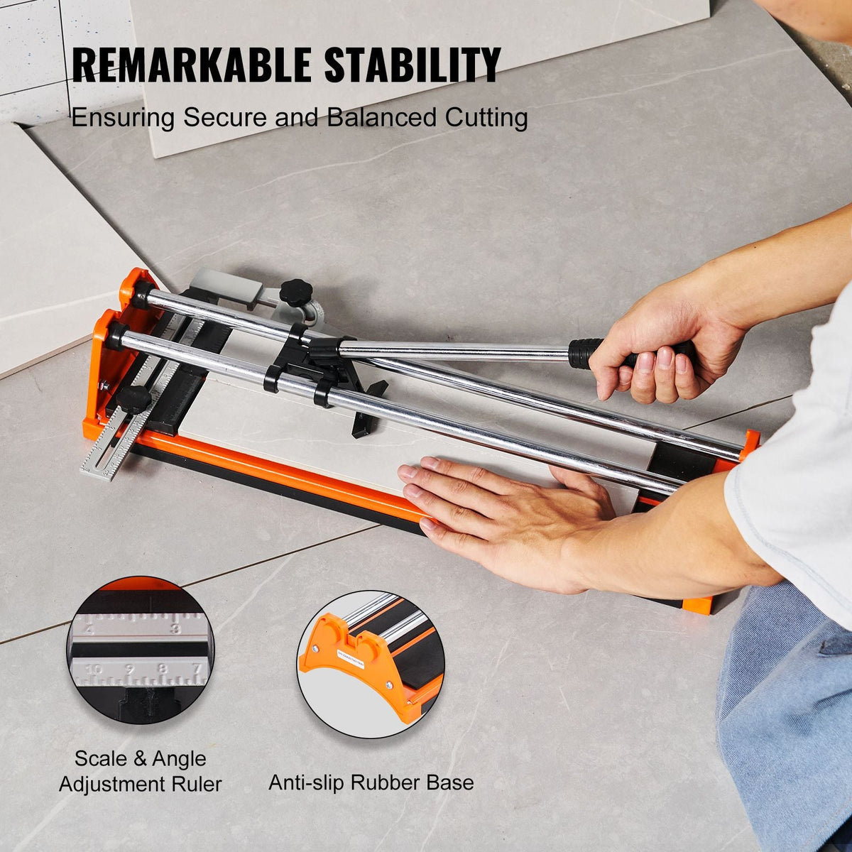 Manual Tile Cutter, 17 inch, Porcelain Ceramic Tile Cutter with Tungsten Carbide Cutting Wheel, Infrared Positioning, Anti-Skid Feet, Double Rails for professional installers or beginners