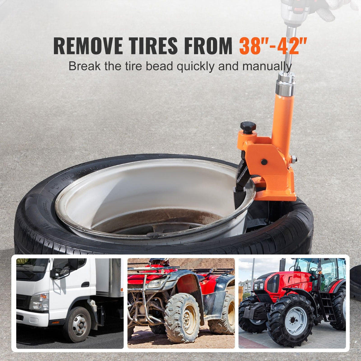 Manual Tire Bead Breaker, 38"-42" Tires Changer Tool with Rubber Pad, Protect Aluminum Alloy Hubs, Easy-Operated Tire Repair Tool for ATVs/UTVs, Tractors, Trucks, Cars, Heavy Duty Tires