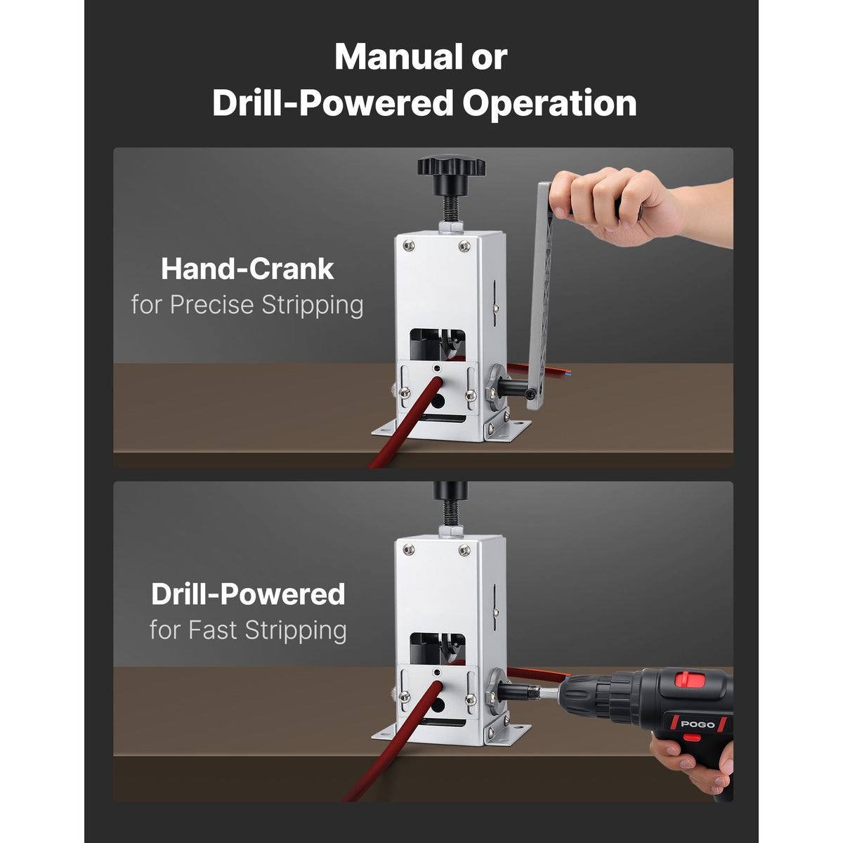 Manual Wire Stripper Machine, 0.06-1.18 in, Copper Cable Stripper Tool, Hand Crank or Drill Powered Modes, Heavy-Duty Q235 Frame Wire Stripping Machine, Easy to Use, for Scrap Copper Recycling