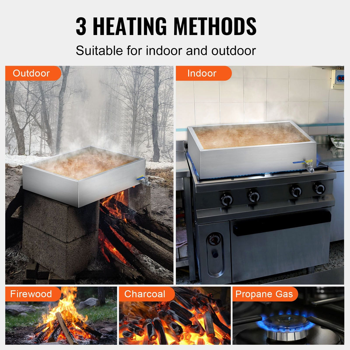 Maple Syrup Evaporator Pan, 11.2 Gallon, 162 Cups of 8.8oz Maple Syrup, Flat Evaporator Pan with 1 Valve and 3 Heating Methods, 304 Stainless Steel Maple Syrup Pan for Home, Outdoor