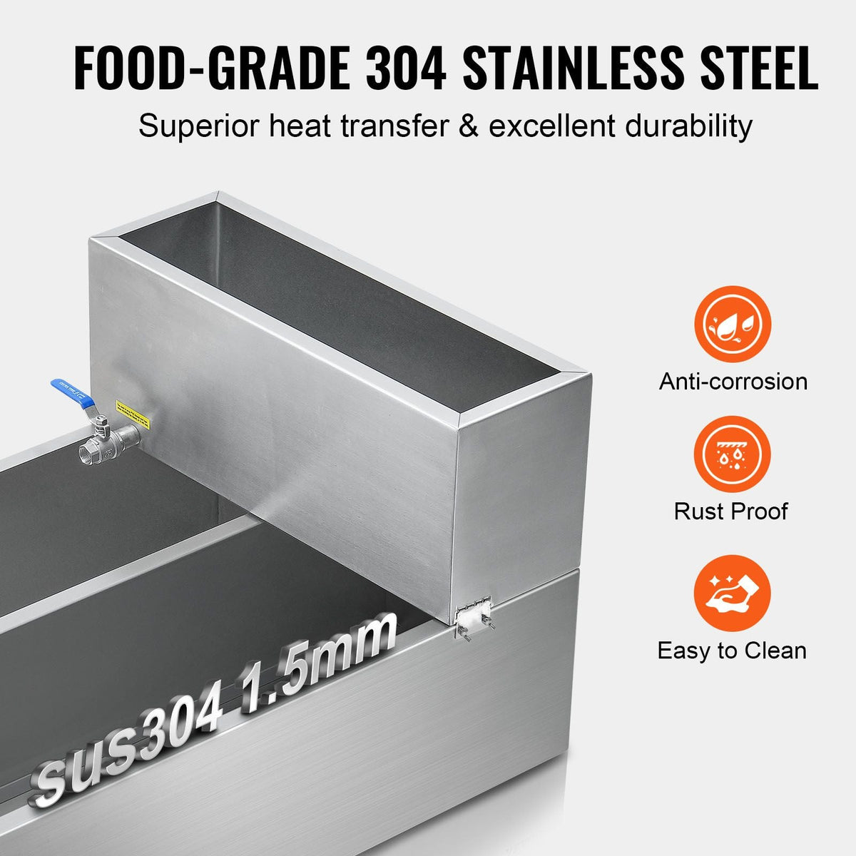 Maple Syrup Evaporator Pan, 35 Gallon, 509 Cups of 8.8oz Maple Syrup, Flat Evaporator Pan with Thermometer, 2 Valves and 3 Heating Methods, 304 Stainless Steel Maple Syrup Pan for Home, Outdoor
