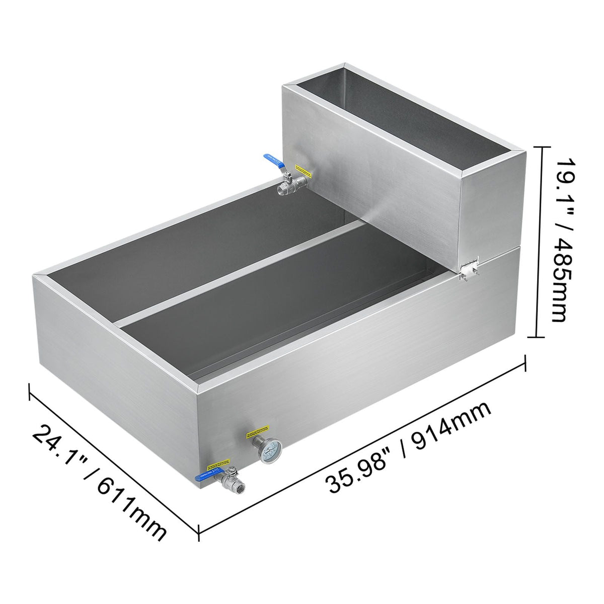 Maple Syrup Evaporator Pan, 35 Gallon, 509 Cups of 8.8oz Maple Syrup, Flat Evaporator Pan with Thermometer, 2 Valves and 3 Heating Methods, 304 Stainless Steel Maple Syrup Pan for Home, Outdoor