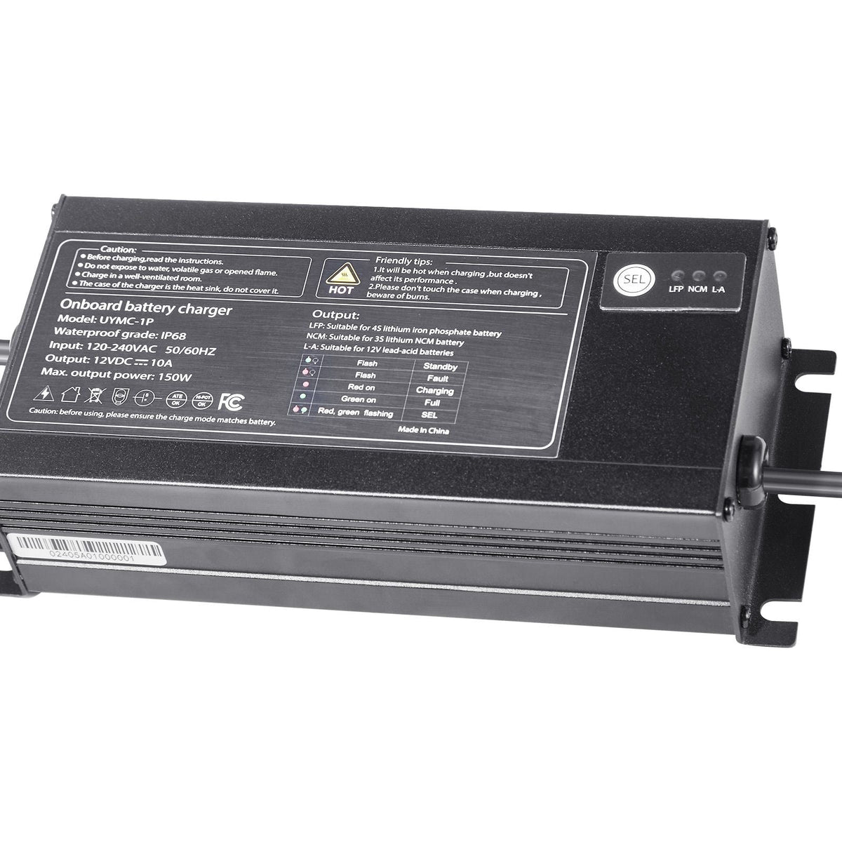 Marine Battery Charger, 1-Bank, 10A 12V Onboard Boat Charger, IP68 Waterproof Smart On-Board Battery Charger, for Lithium-Ion (LiFePO4), NCM, Lead-Acid Batteries, Large Boat, Yacht, RV, Trailer