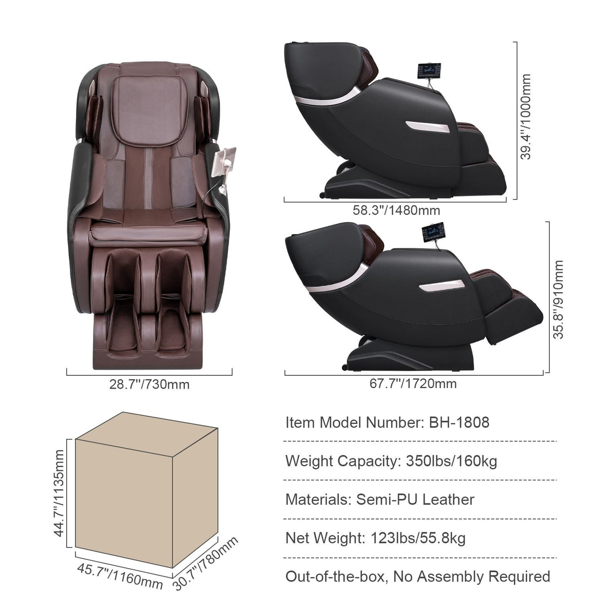 Massage Chair - Full Body Zero Gravity Recliner with Multi Auto Modes, 3D Shiatsu, Heating, Bluetooth Speaker, Airbag, Foot Roller, and Touch Screen