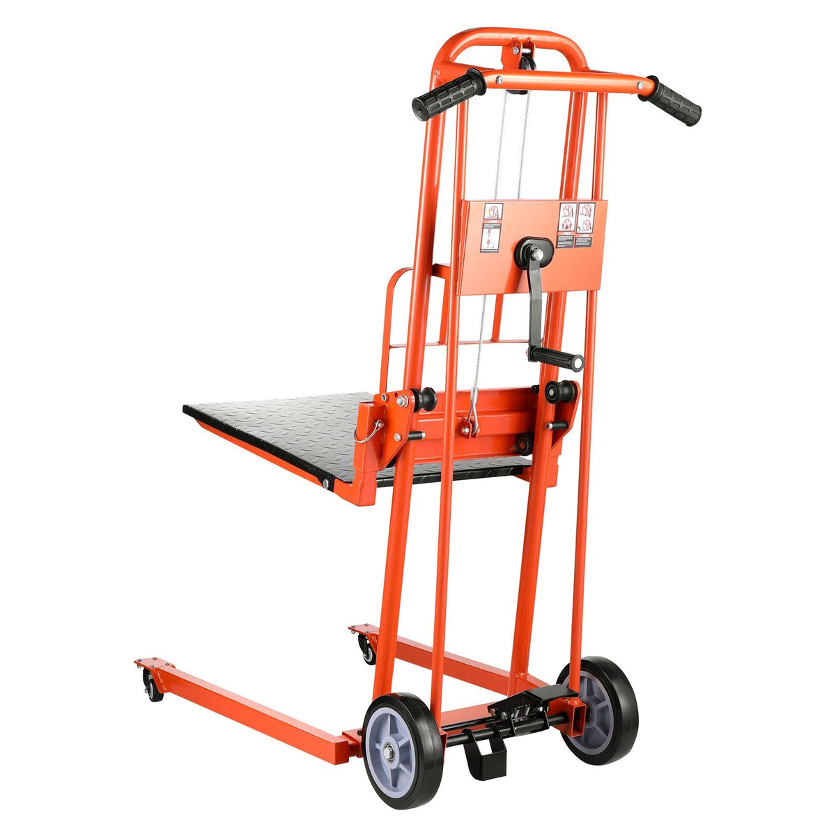 Material Lift Winch Stacker, 330 lbs Capacity Pallet Truck Dolly, 42.9 in Max Lifting Height Manual Winch Stacker, Multifunctional Manual Pallet Truck Stacker with Swivel Casters and Lift Plate