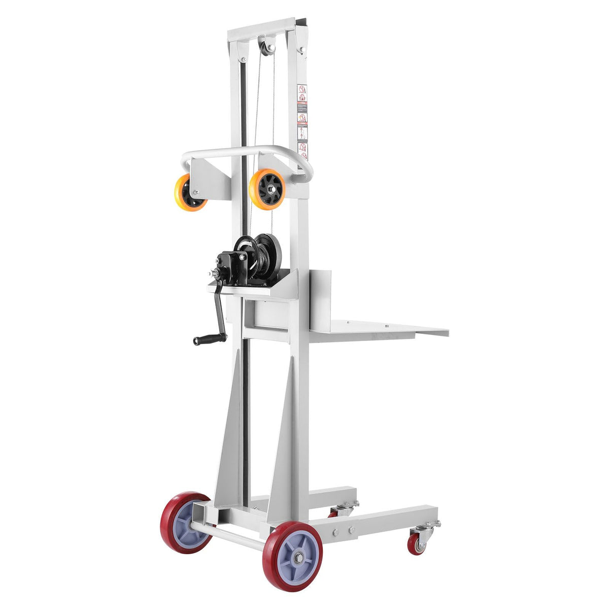 Material Lift Winch Stacker, 400 lbs Capacity Pallet Truck Dolly, 51.1 in Max Lifting Height Manual Winch Stacker, Multifunctional Manual Pallet Truck Stacker with Wheels and Adjustable Plate