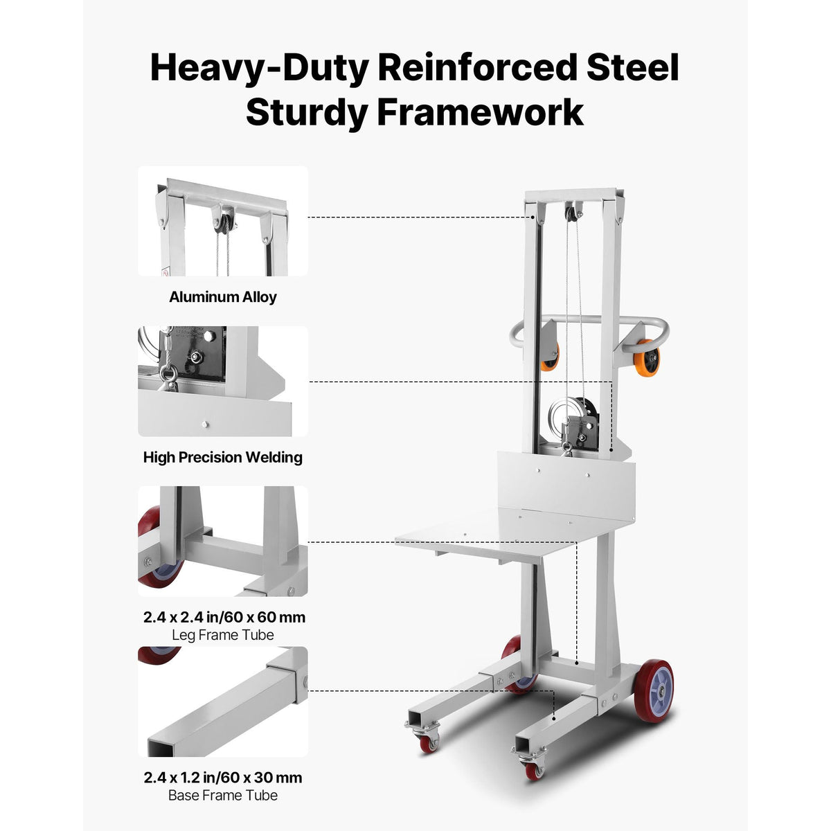 Material Lift Winch Stacker, 400 lbs Capacity Pallet Truck Dolly, 51.1 in Max Lifting Height Manual Winch Stacker, Multifunctional Manual Pallet Truck Stacker with Wheels and Adjustable Plate