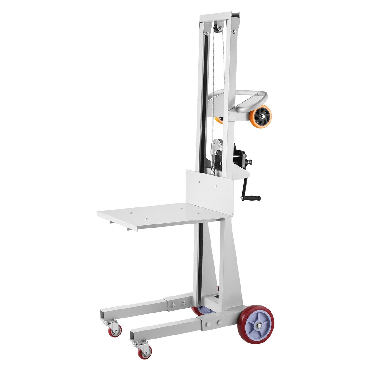 Material Lift Winch Stacker, 400 lbs Capacity Pallet Truck Dolly, 51.1 in Max Lifting Height Manual Winch Stacker, Multifunctional Manual Pallet Truck Stacker with Wheels and Adjustable Plate
