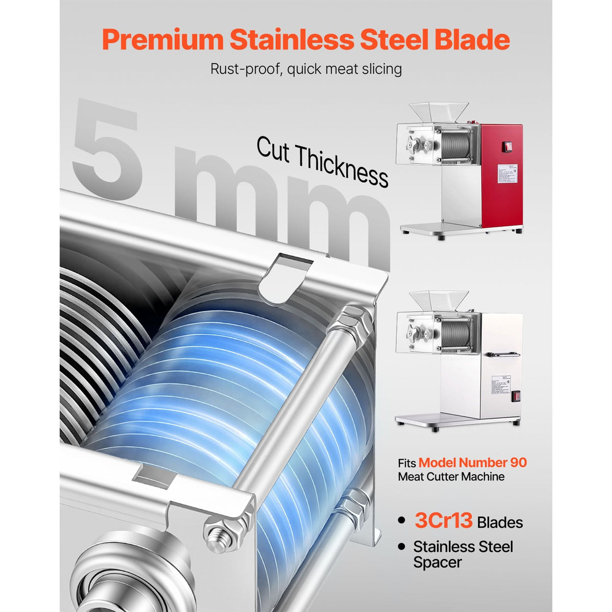 Meat Cutter Machine Blade, 5 mm Replacement Commercial Blade for Model 90 Food Slicer, Stainless Steel, for Boneless Meat, Soft Vegetables