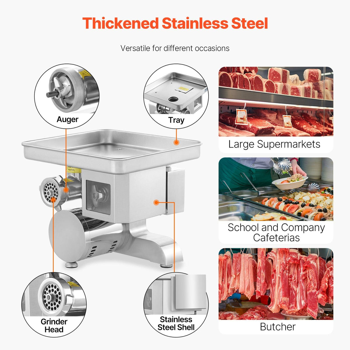 Meat Grinder, 11 Lbs/Min Electric Meat Grinder, Slicer, Sausage Stuffer with Blade, Grinding Plate, Sausage Maker, Stainless Steel Commercial Meat Mincer for Slice Shred Dice, Restaurant Butcher