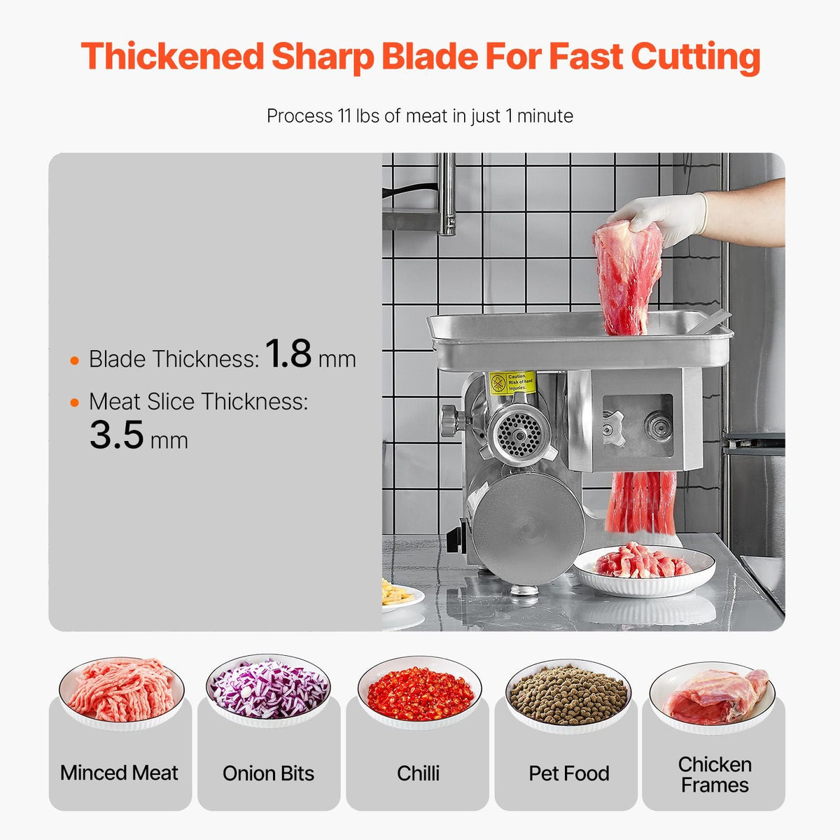 Meat Grinder, 11 Lbs/Min Electric Meat Grinder, Slicer, Sausage Stuffer with Blade, Grinding Plate, Sausage Maker, Stainless Steel Commercial Meat Mincer for Slice Shred Dice, Restaurant Butcher