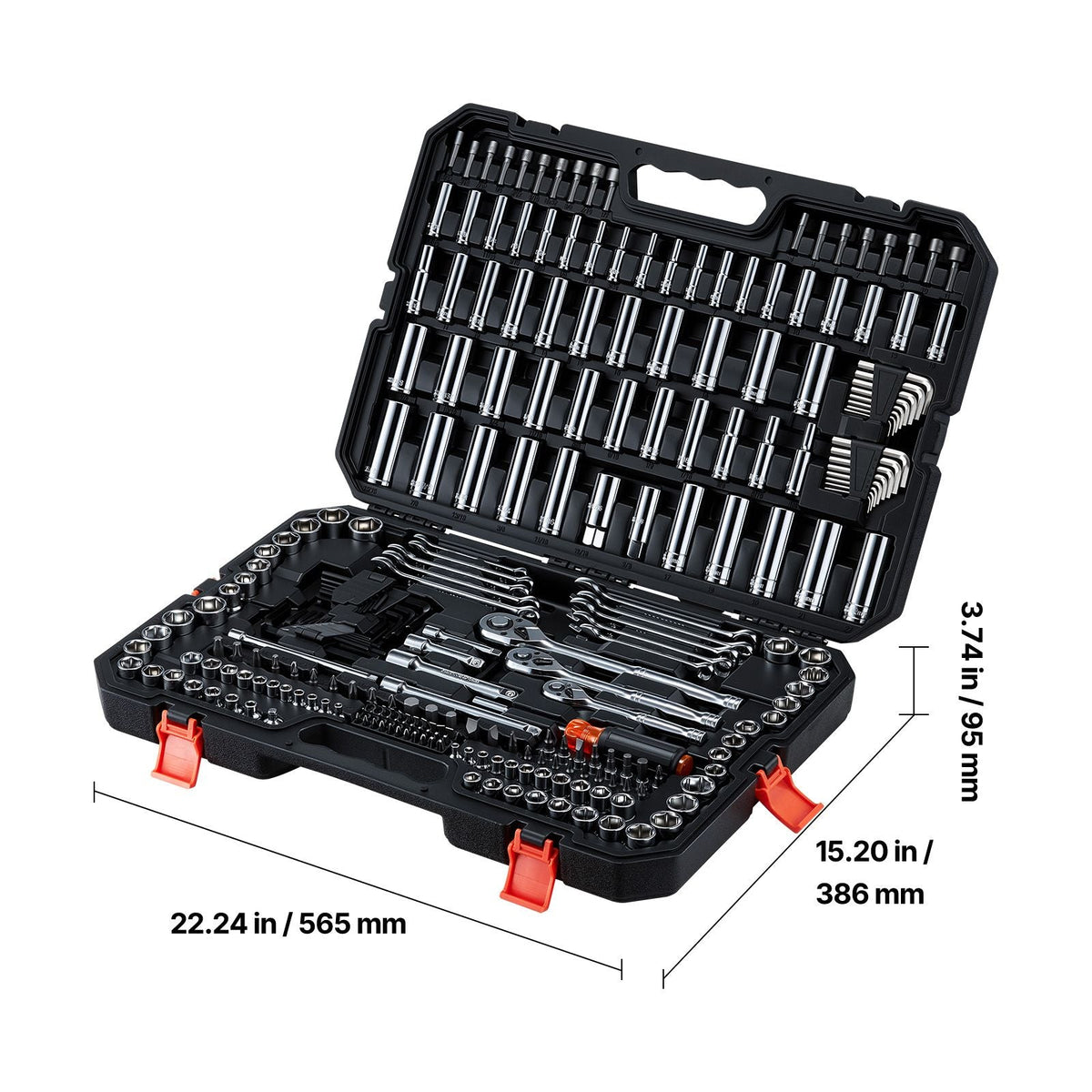 Mechanics Tool Set, 253-Piece Mechanic Tool Kit, 1/4 in, 3/8 in, and 1/2 in Drive, SAE and Metric Socket Set, Wrenches, Screwdriver Bits, Accessories, and Storage Case, for Automotive Repair