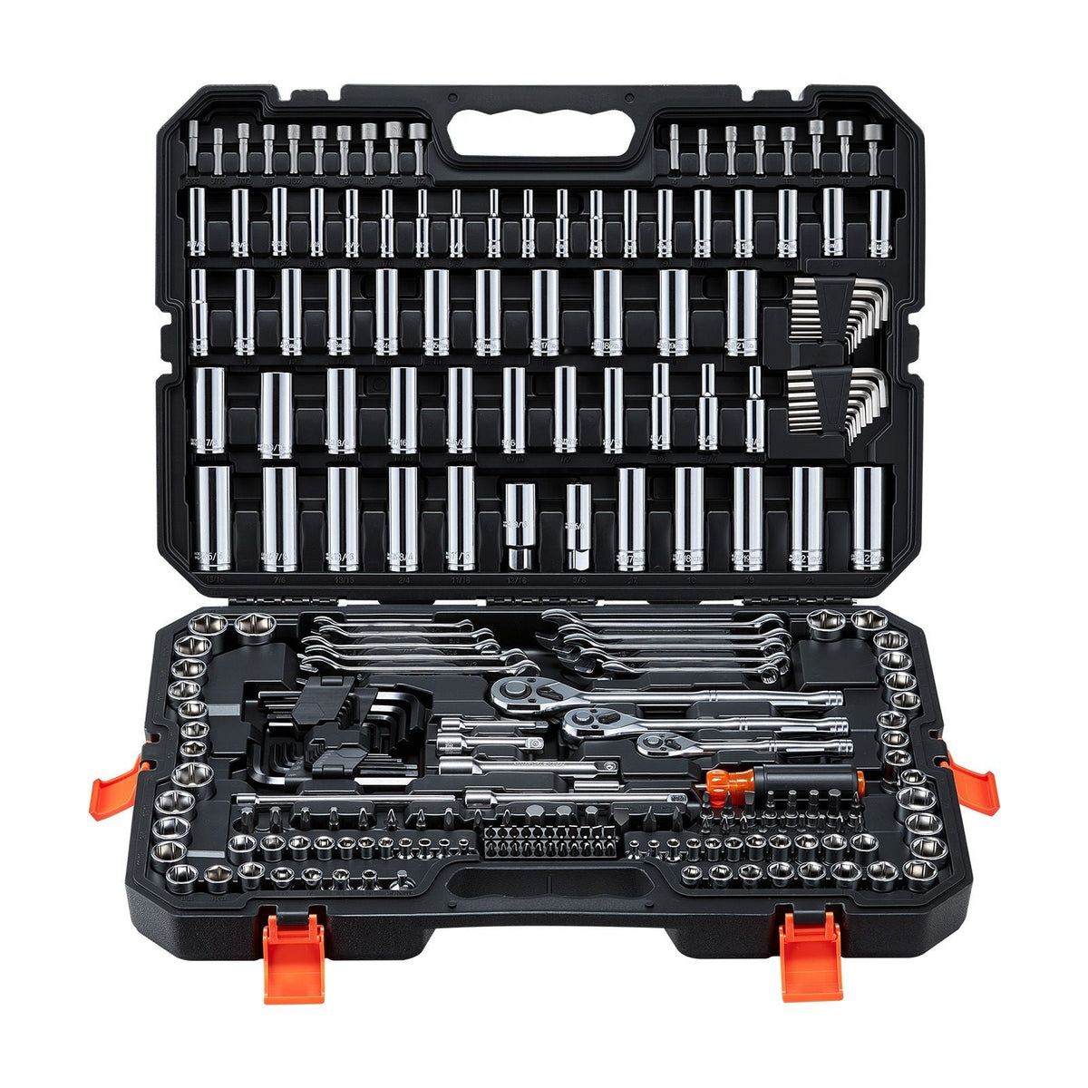 Mechanics Tool Set, 253-Piece Mechanic Tool Kit, 1/4 in, 3/8 in, and 1/2 in Drive, SAE and Metric Socket Set, Wrenches, Screwdriver Bits, Accessories, and Storage Case, for Automotive Repair