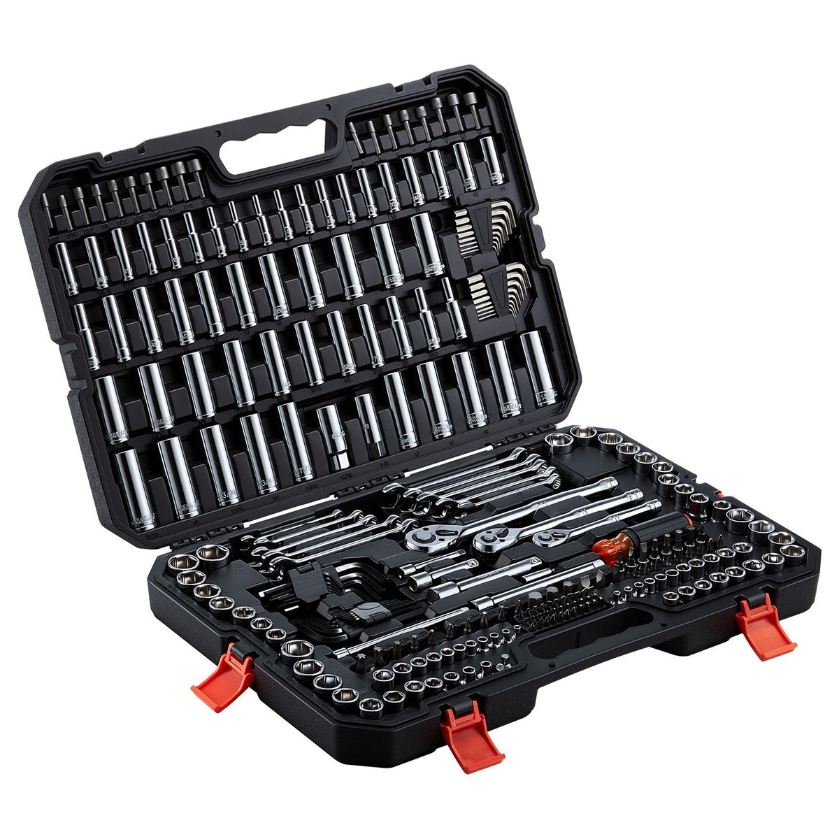 Mechanics Tool Set, 253-Piece Mechanic Tool Kit, 1/4 in, 3/8 in, and 1/2 in Drive, SAE and Metric Socket Set, Wrenches, Screwdriver Bits, Accessories, and Storage Case, for Automotive Repair